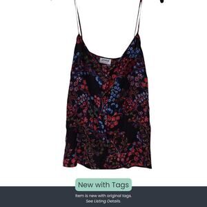 Josie Natori Floral Camisole Tank Top Black Pink Silk Blend